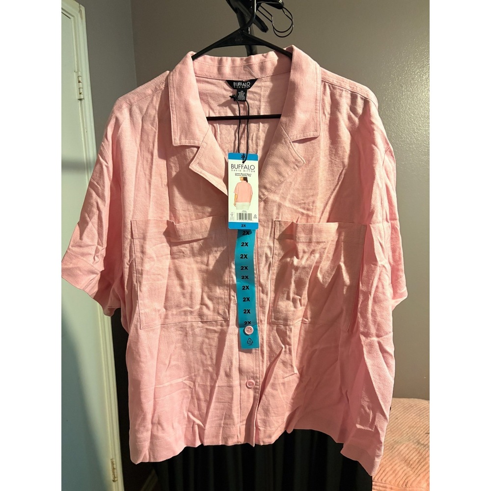 Buffalo Pink Short Sleeved, Button Up, Front Pockets Blouse Sz 2X